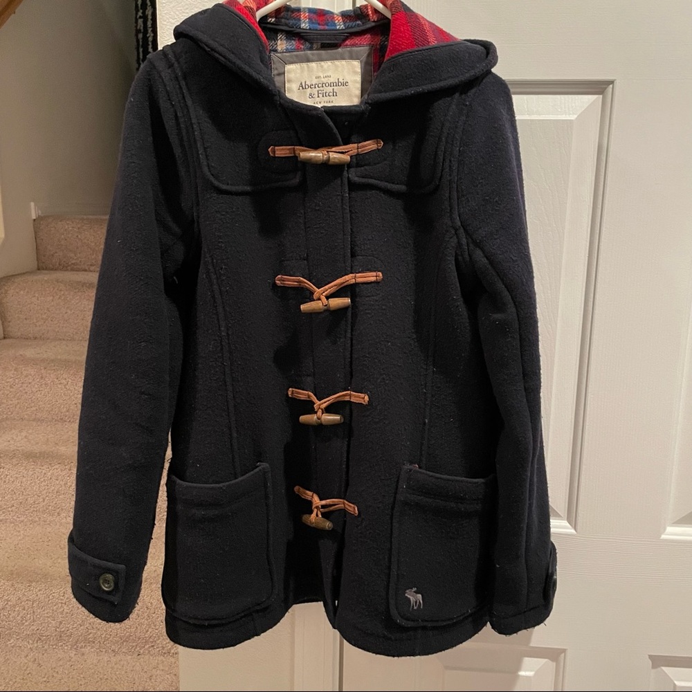 Abercrombie and Fitch Wool Blend Navy Hooded Coat